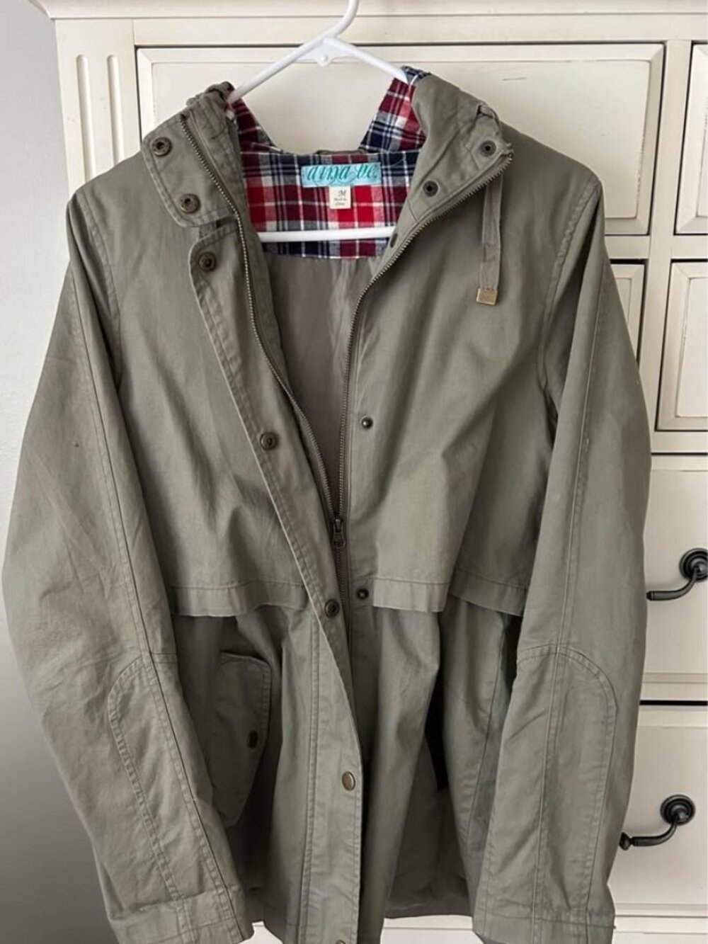 Jacket with Plaid Hood